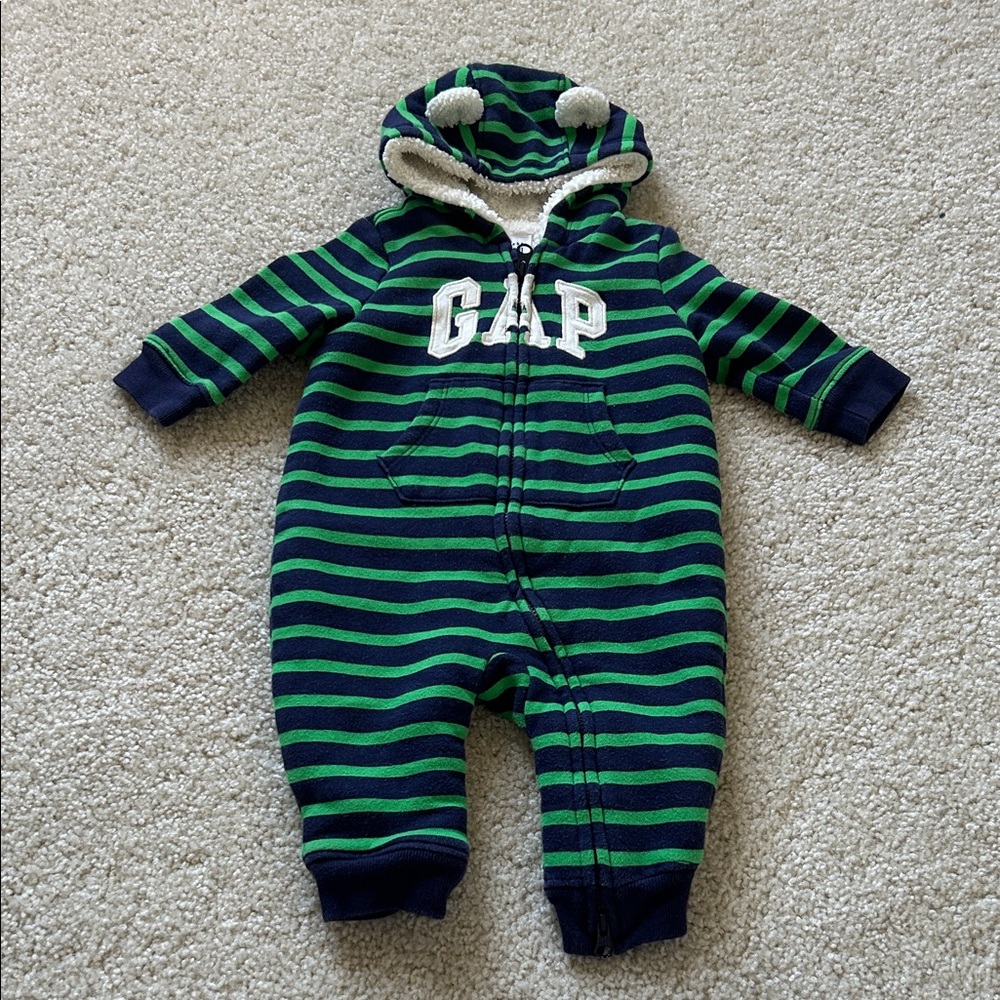 GAP Baby Navy and Green Striped Fleece One Piece
